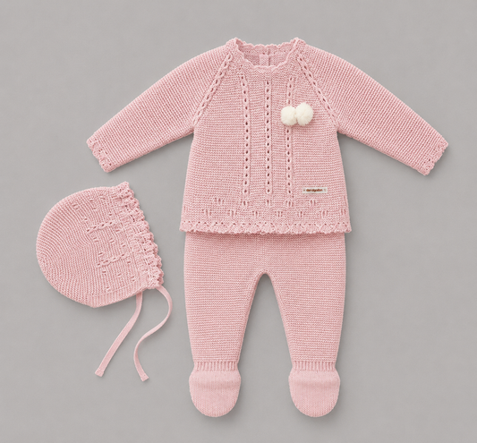 Conjunto de Punto Rosa con Gorro para Bebé