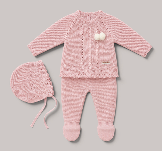 Conjunto de Punto Bebé con Pompones DON ALGODÓN - Rosa