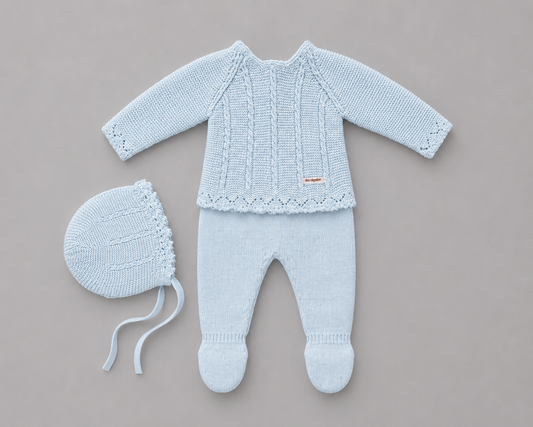 Conjunto de Punto Azul con Gorro para Bebé