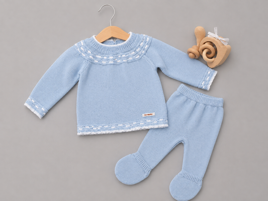 Conjunto de Punto Bebé Azul Celeste