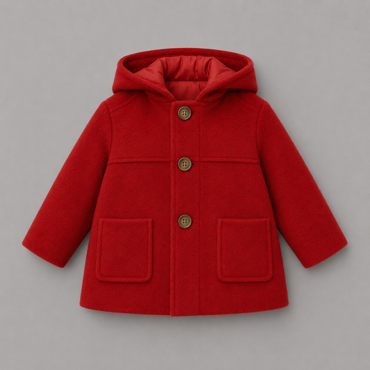 Abrigo de Paño Rojo con Capucha para Bebé