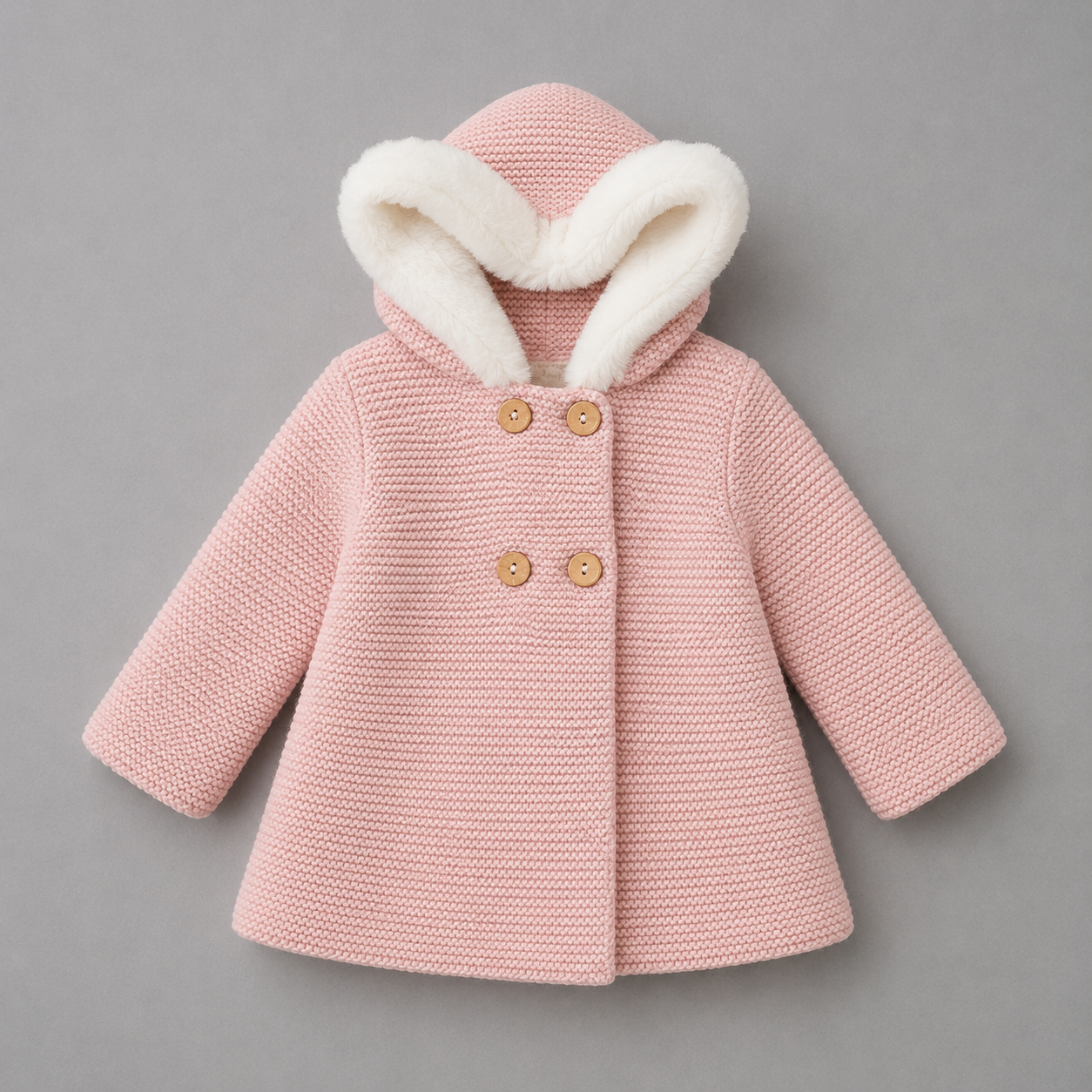 Abrigo de Punto Rosa con Capucha de Pelo para Bebé