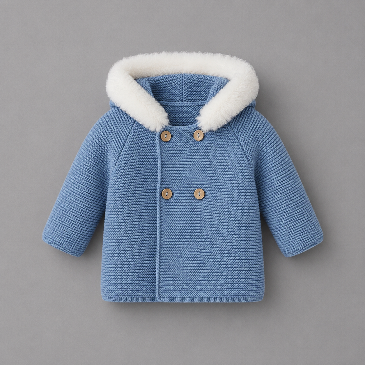 Abrigo de Punto Azul Azafata con Capucha de Pelo para Bebé