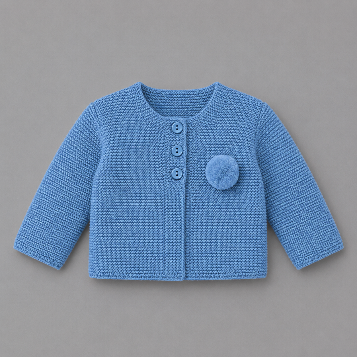 Chaqueta de Punto para Bebé con Pompón – Azul Empolvado