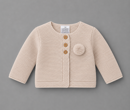 Chaqueta de Punto para Bebé con Pompón – Arena