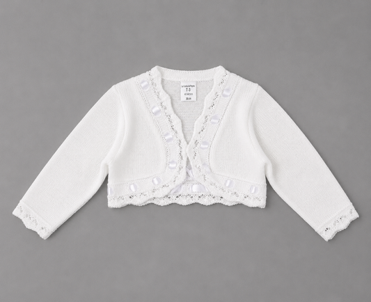 Chaqueta Bolero de Punto Blanca con Encaje para Bebé