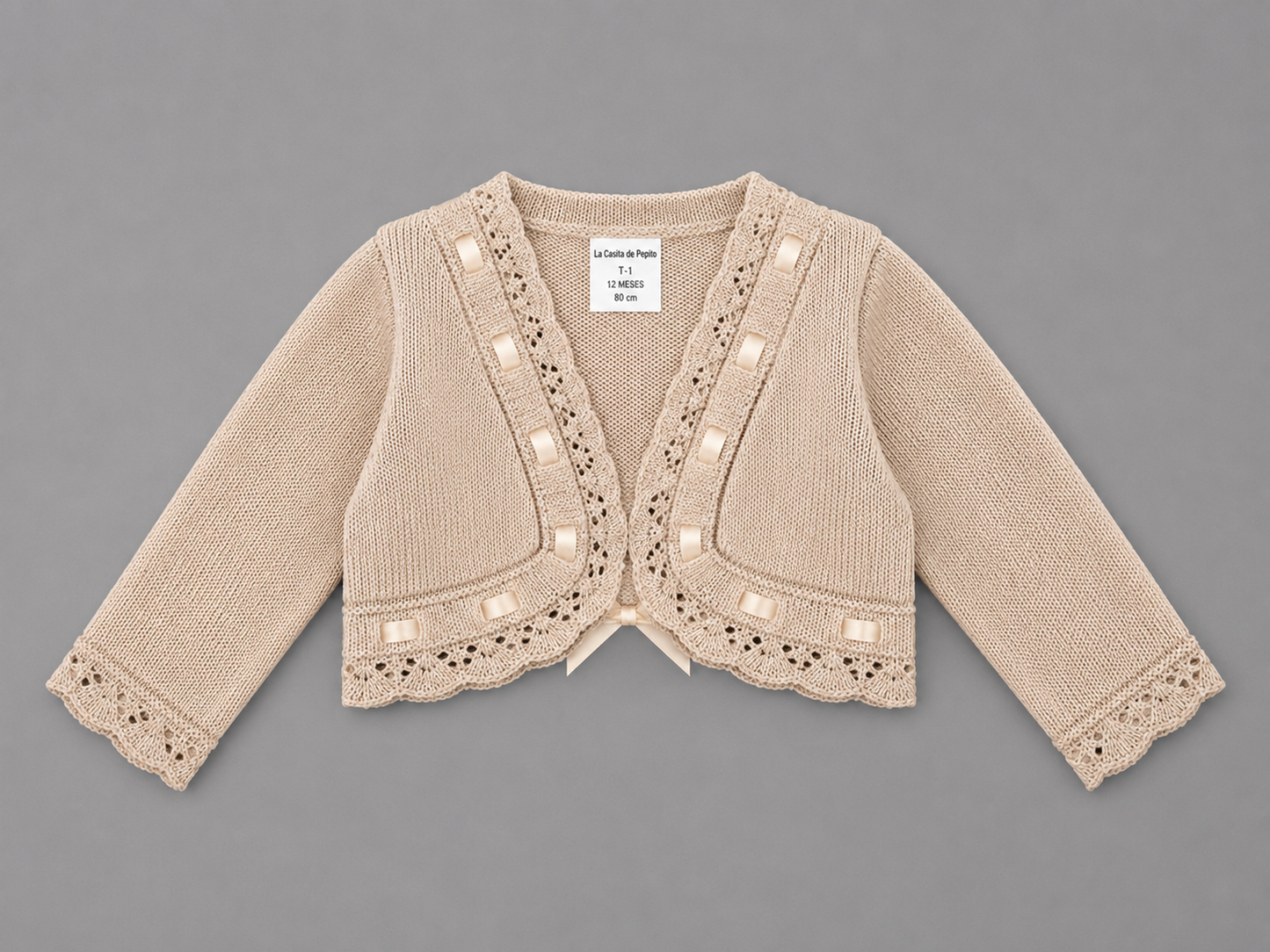 Chaqueta de Punto Beige con Encaje para Bebé