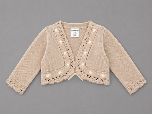 Chaqueta de Punto Beige con Encaje para Bebé