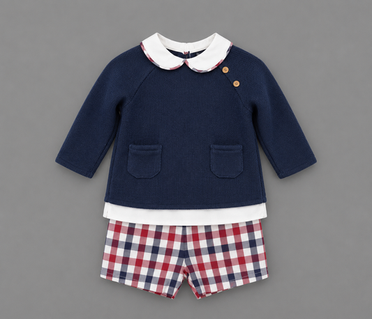 Conjunto Azul Marino con Pantalón de Cuadros