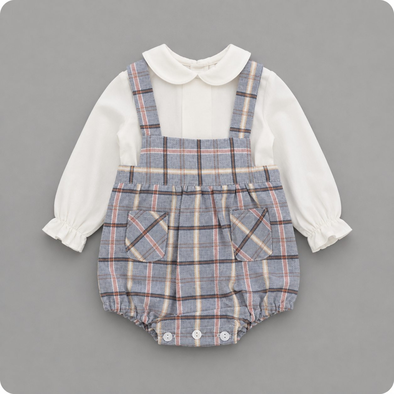 Conjunto Ranita de Cuadros Azul con Blusa para Bebé