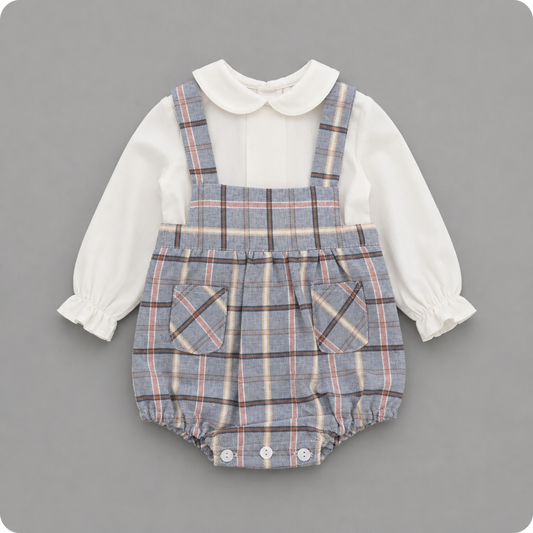 Conjunto Ranita de Cuadros Azul con Blusa para Bebé