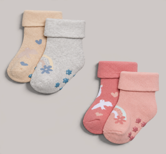 Pack de calcetines NAVIA para bebé en tonos pastel con diseños de naturaleza y suela antideslizante