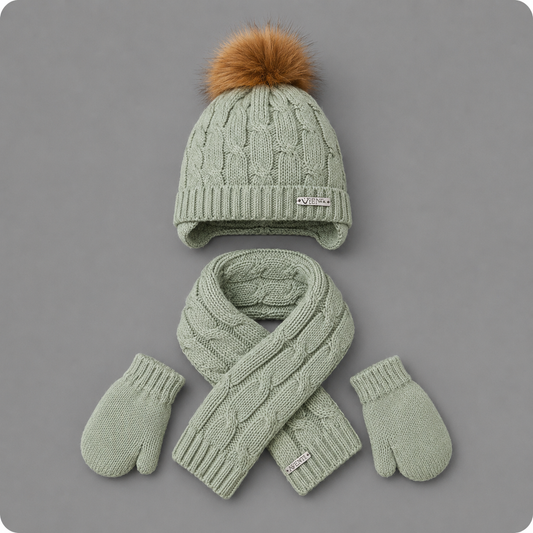 Conjunto de Invierno para Bebé: Gorro, Bufanda y Manoplas