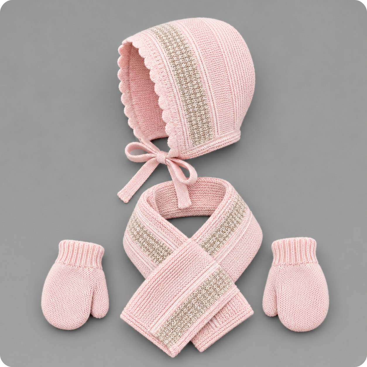 Conjunto de Gorro, Bufanda y Manoplas Rosa para Bebé