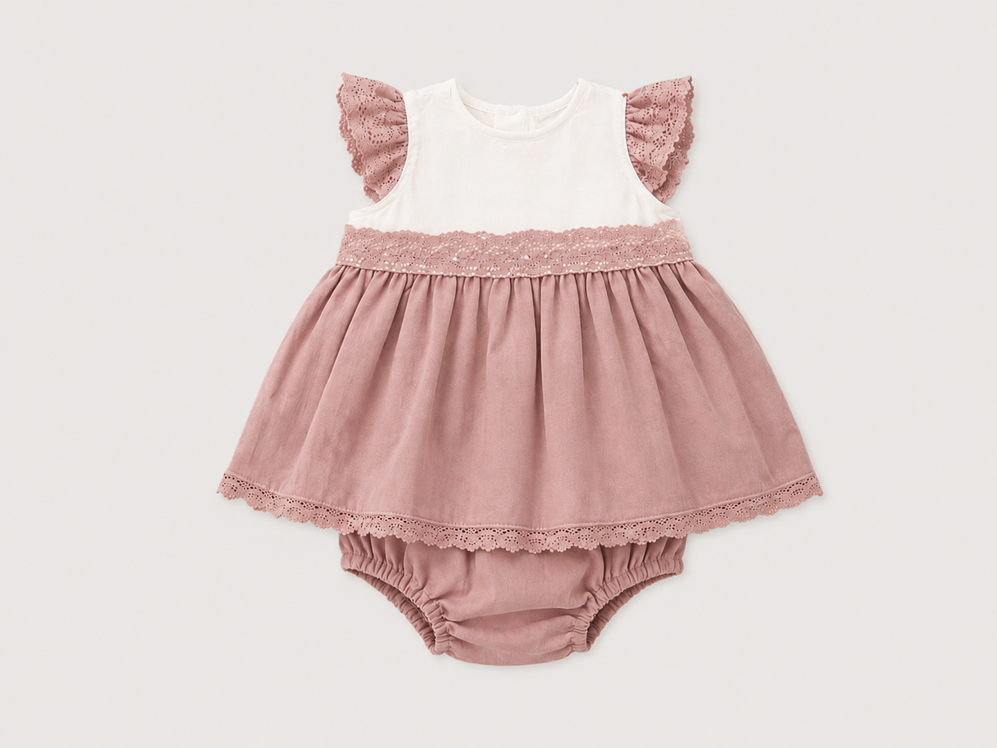 Vestido-Body Rosa Empolvado con Encaje para Bebé