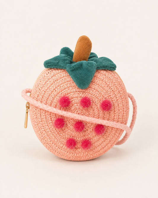 Bolso Infantil Fresa Rosa de Rafia