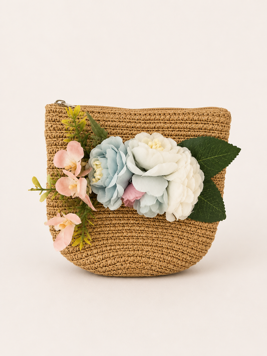 Bolso de Rafia Infantil con Flores