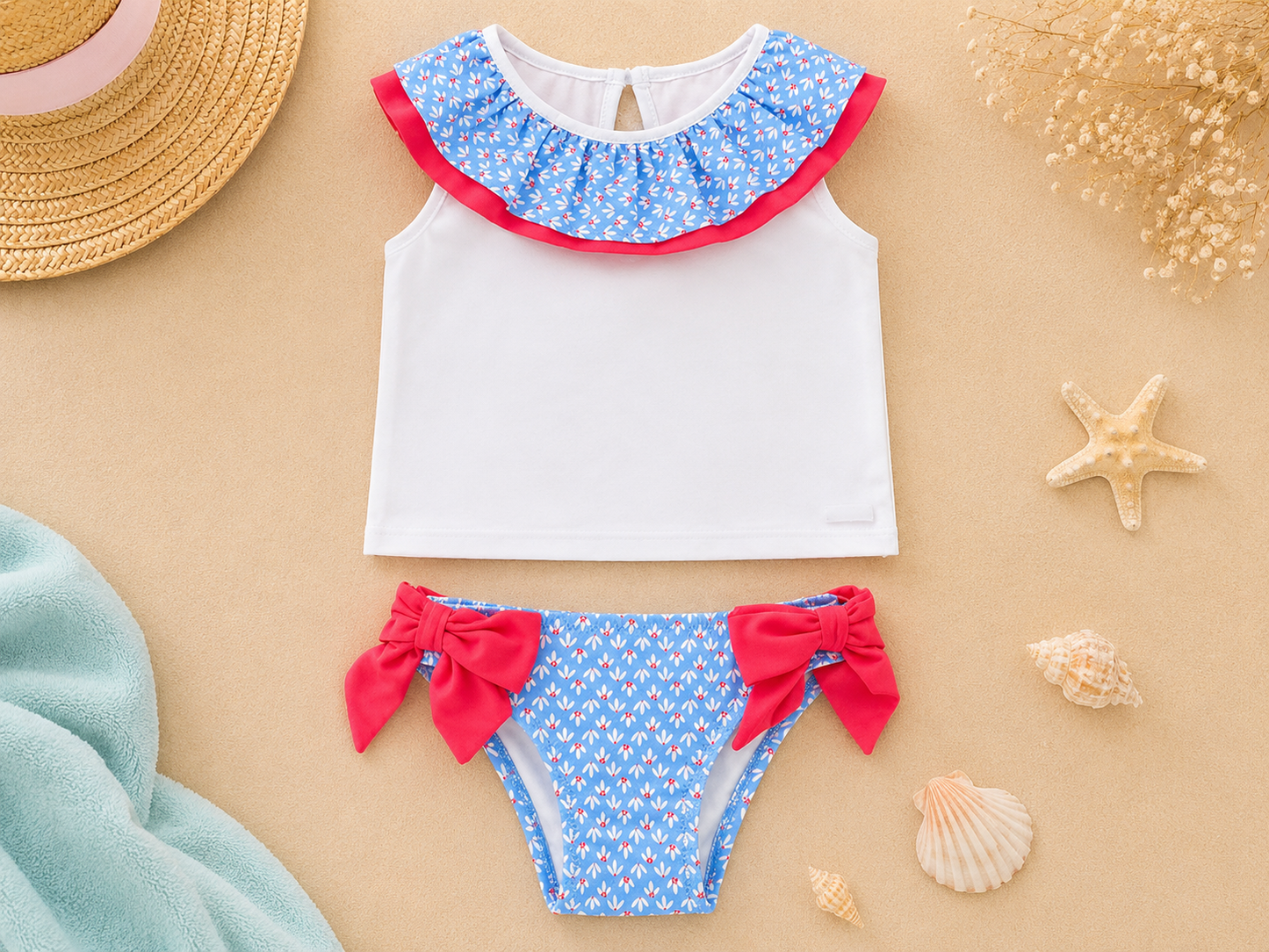 Conjunto de Baño Infantil 2 Piezas con Volantes y Lazos