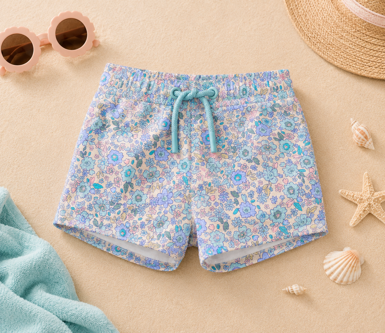 Bañador Infantil Floral Azul con Cordón Ajustable