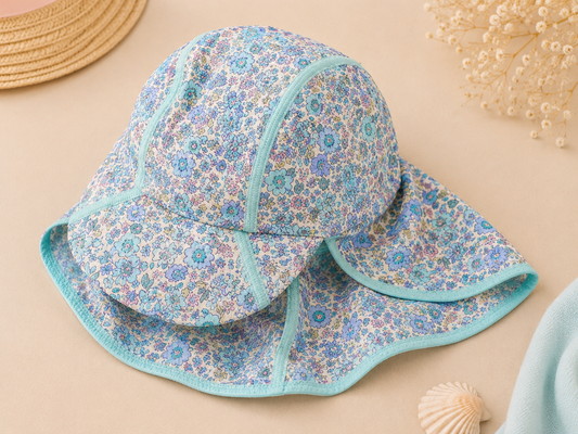Gorro de Baño Bebé Niña Estampado Floral con Protección Solar Azul Agua