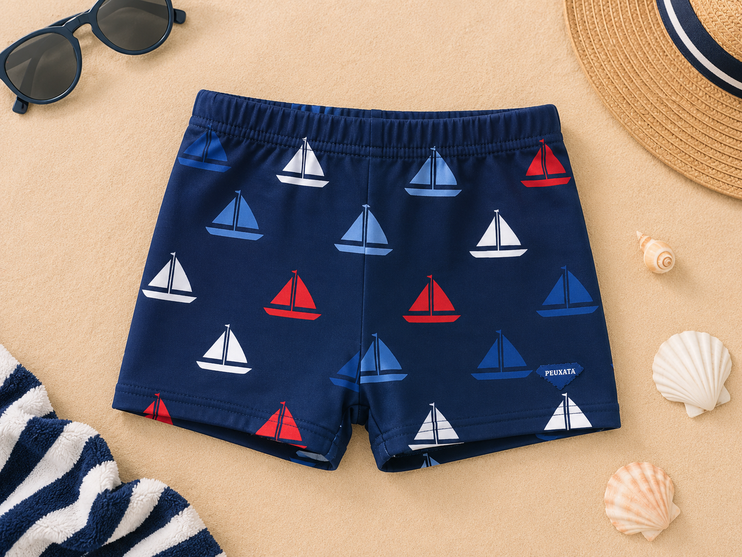Bañador Boxer Bebé Niño Marino con Estampado de Veleros