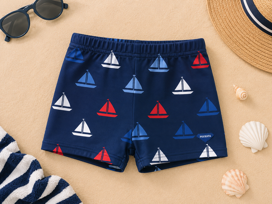 Bañador Boxer Bebé Niño Marino con Estampado de Veleros