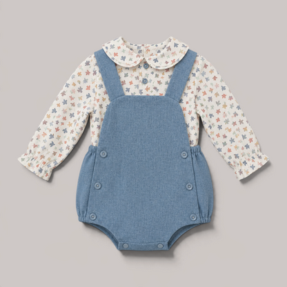 Conjunto bebé niña camisa ositos ranita azul tirantes