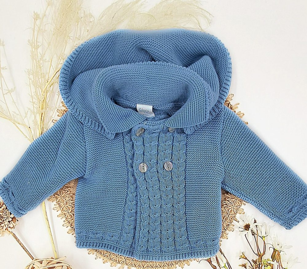 Abrigo de Punto Doble Azul con Capucha GLORY BEBÉ