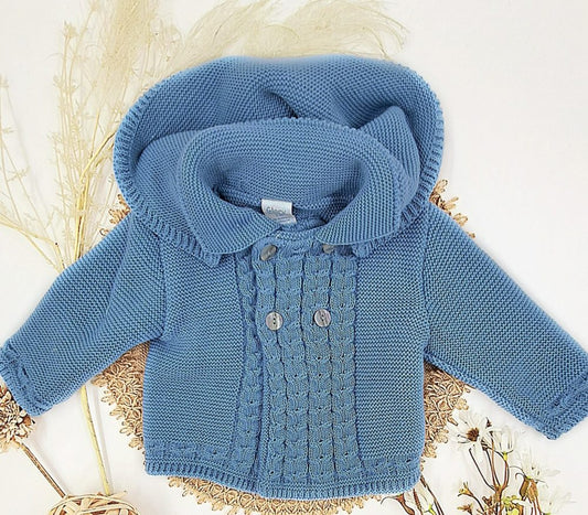Abrigo de Punto Doble Azul con Capucha GLORY BEBÉ