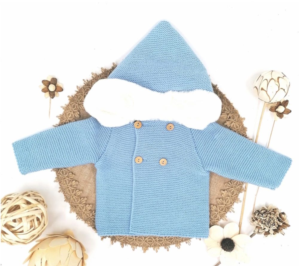 Abrigo de Punto con Capucha de Pelo BABY FASHION - Azul
