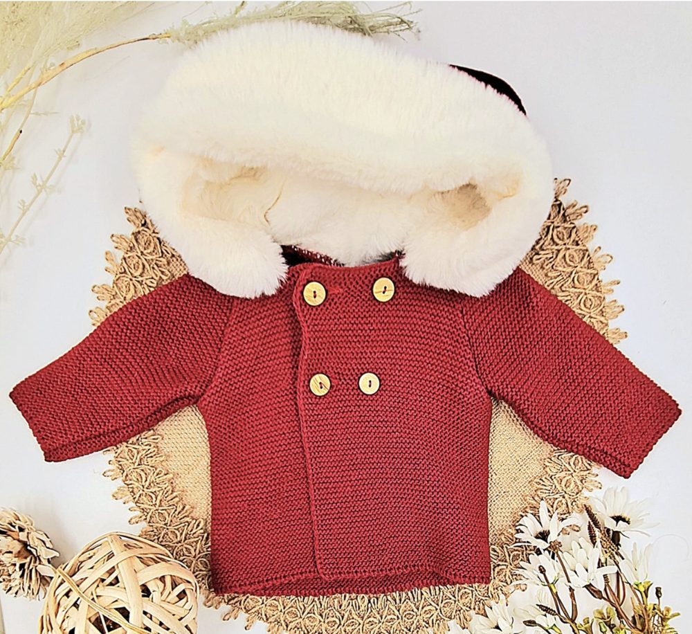 Abrigo de Punto con Capucha de Pelo BABY FASHION - Granate