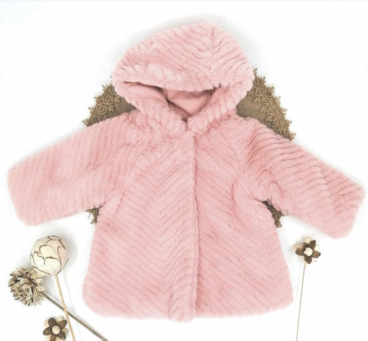 Abrigo de Pelo Rosa Palo con Capucha BABYBOL