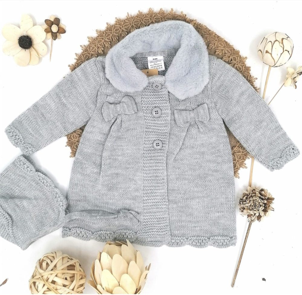 Abrigo de Punto con Cuello de Pelo y Capota BABY FASHION - Gris