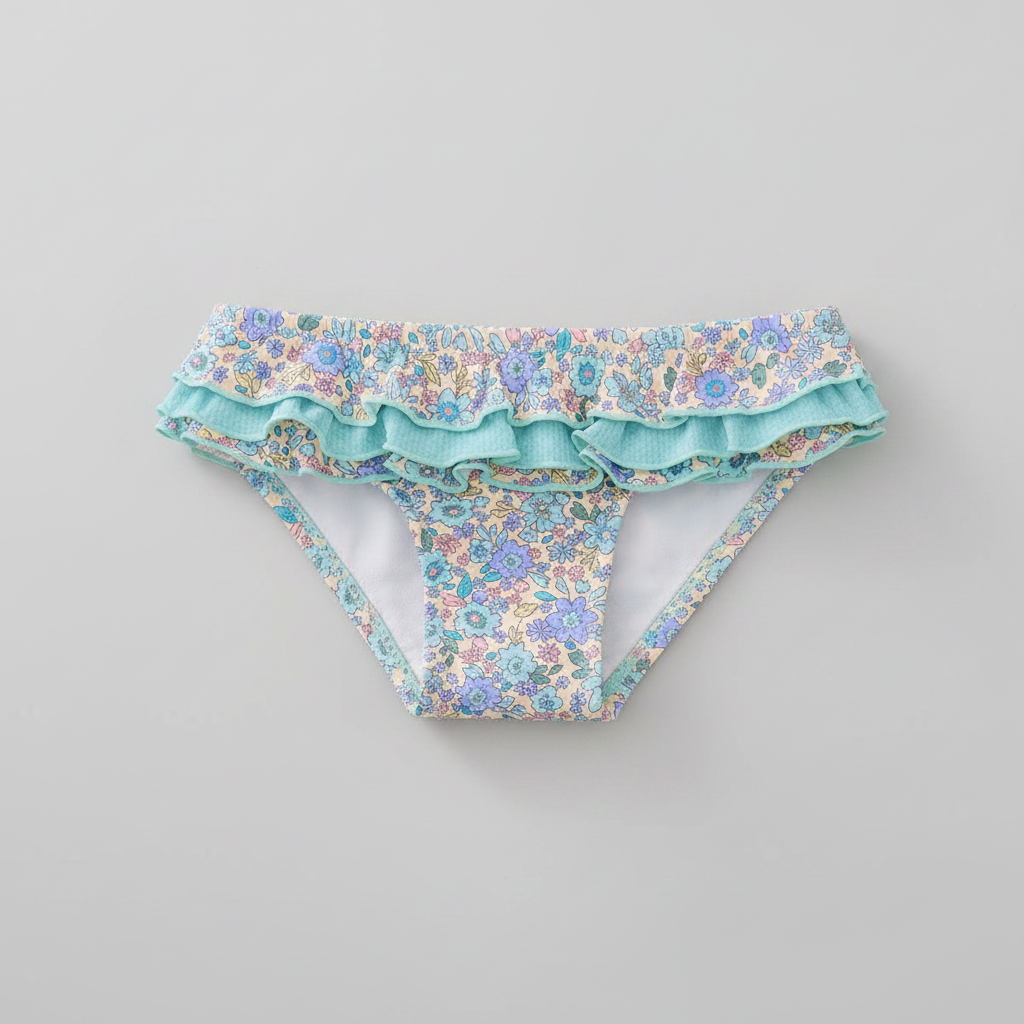 Braguita de Bikini Bebé Niña Estampado Floral con Volantes Azul Agua