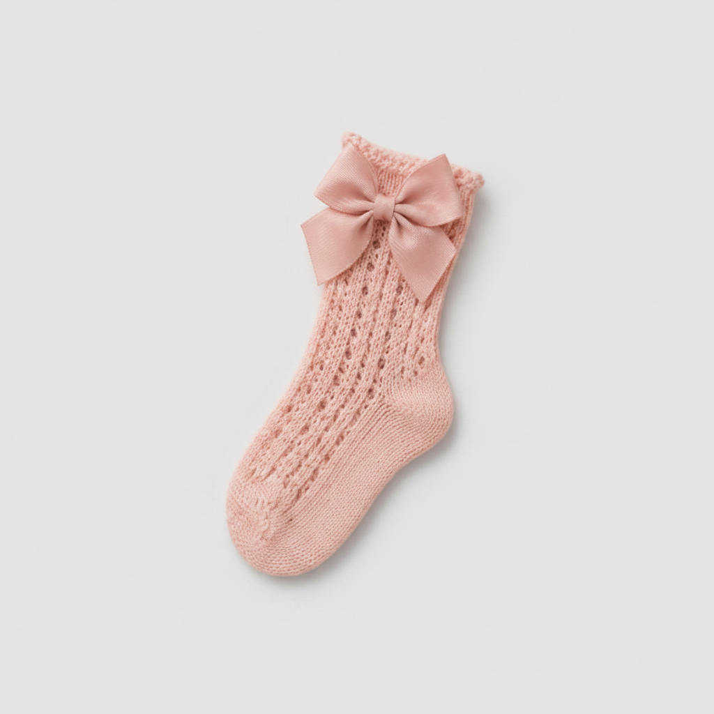 Calcetín Alto Calado Cóndor Rosa Floral con Lazo
