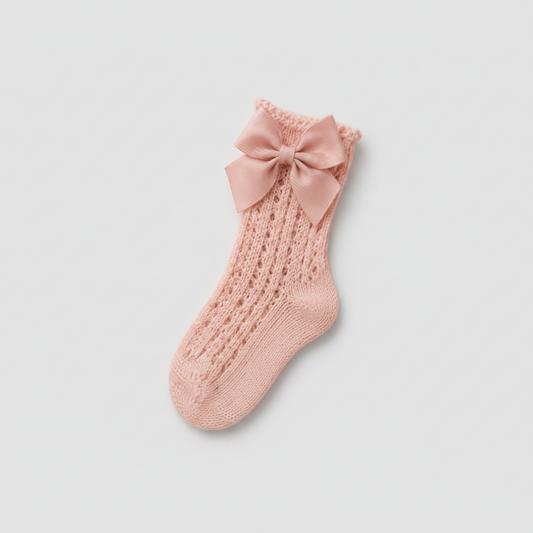Calcetín Alto Calado Cóndor Rosa Floral con Lazo