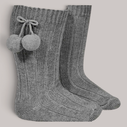 Calcetín Alto de Canalé con Borlas CÓNDOR - Gris Claro