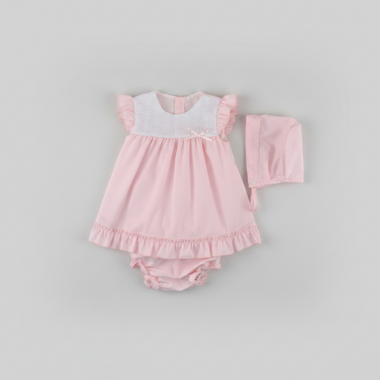 Conjunto Bebé Chambrita, Braguita y Capota Perla Rosa