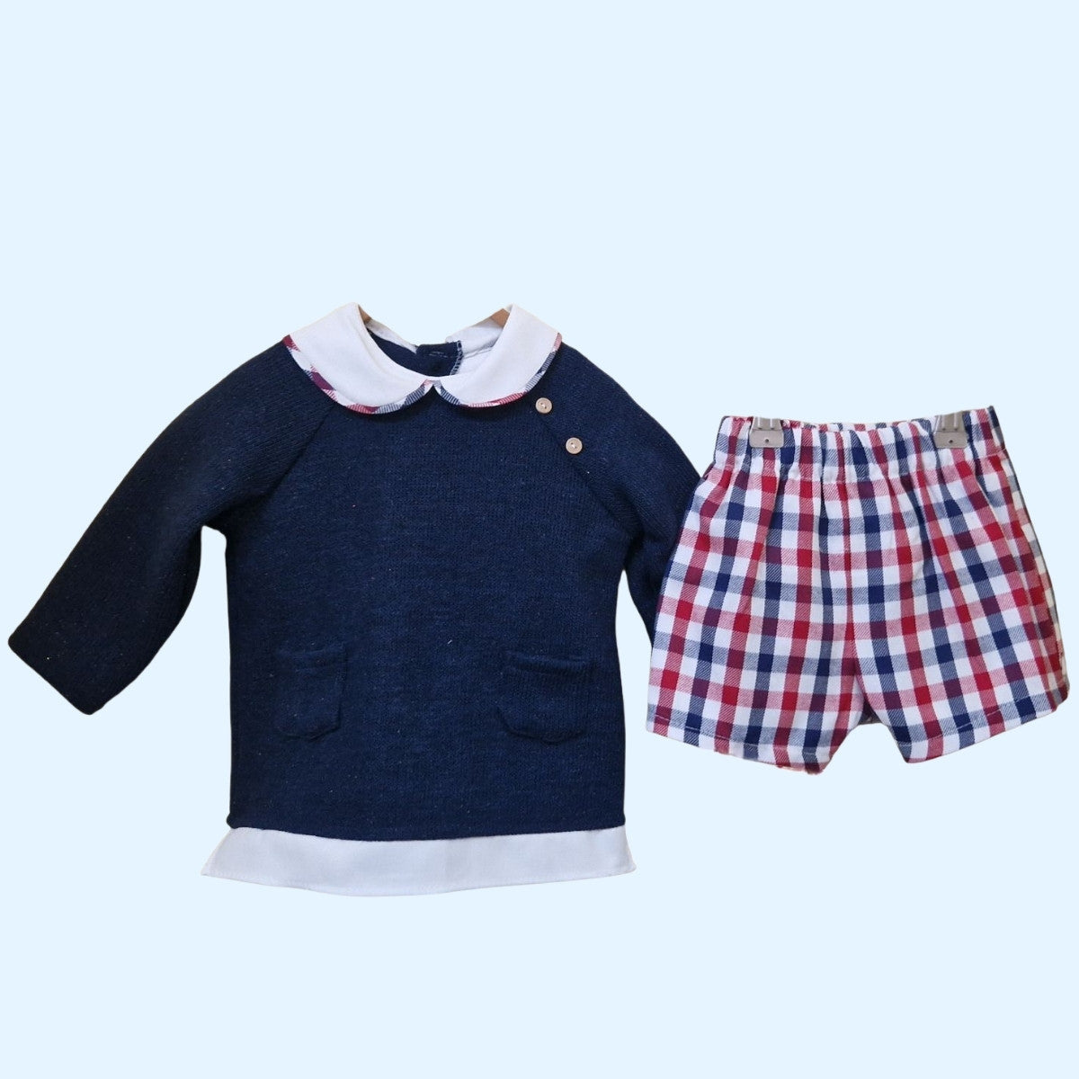 Conjunto Bebé Azul Marino con Pantalón de Cuadros – Algodón
