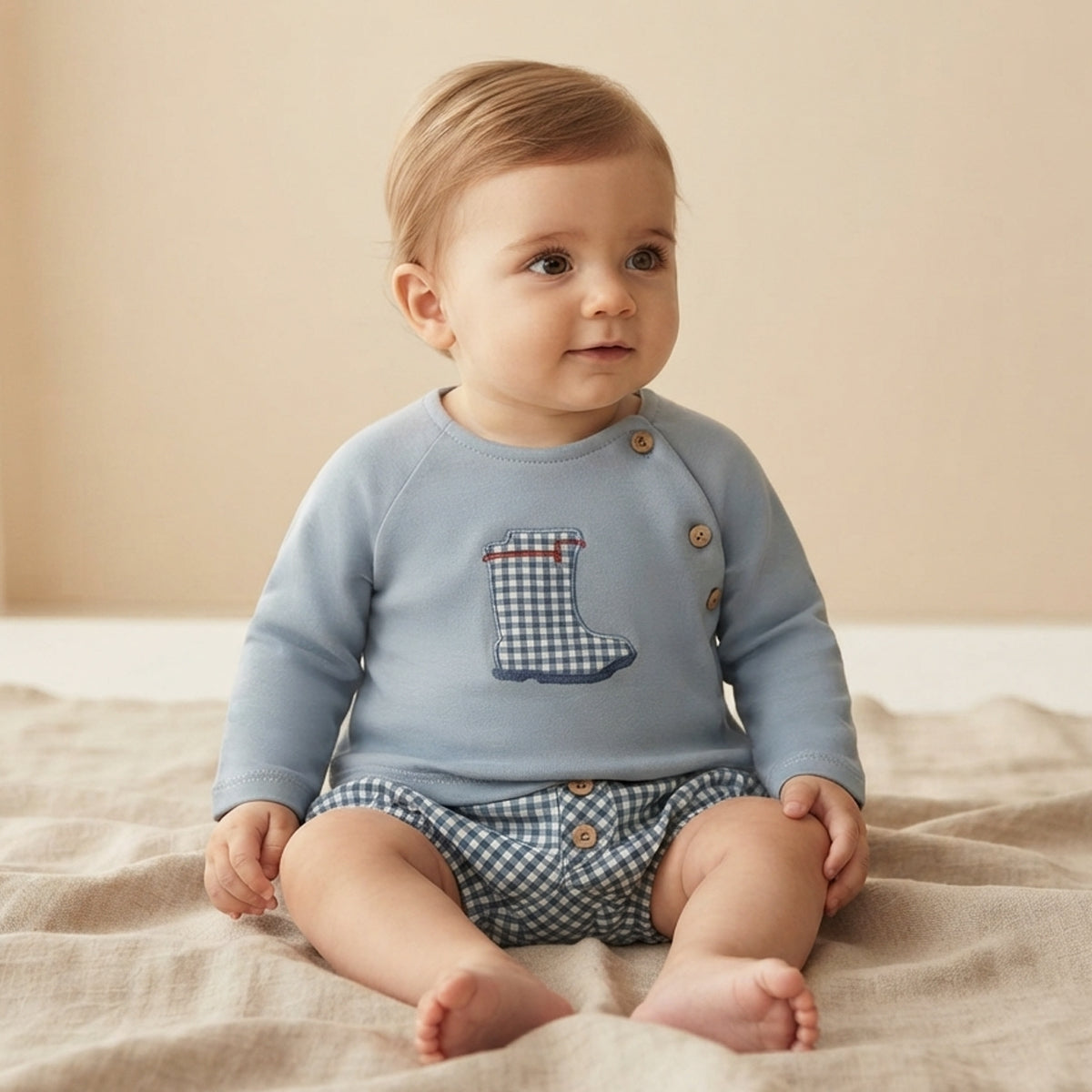 Conjunto Bebé Azul con Cuadros – Algodón Clásico