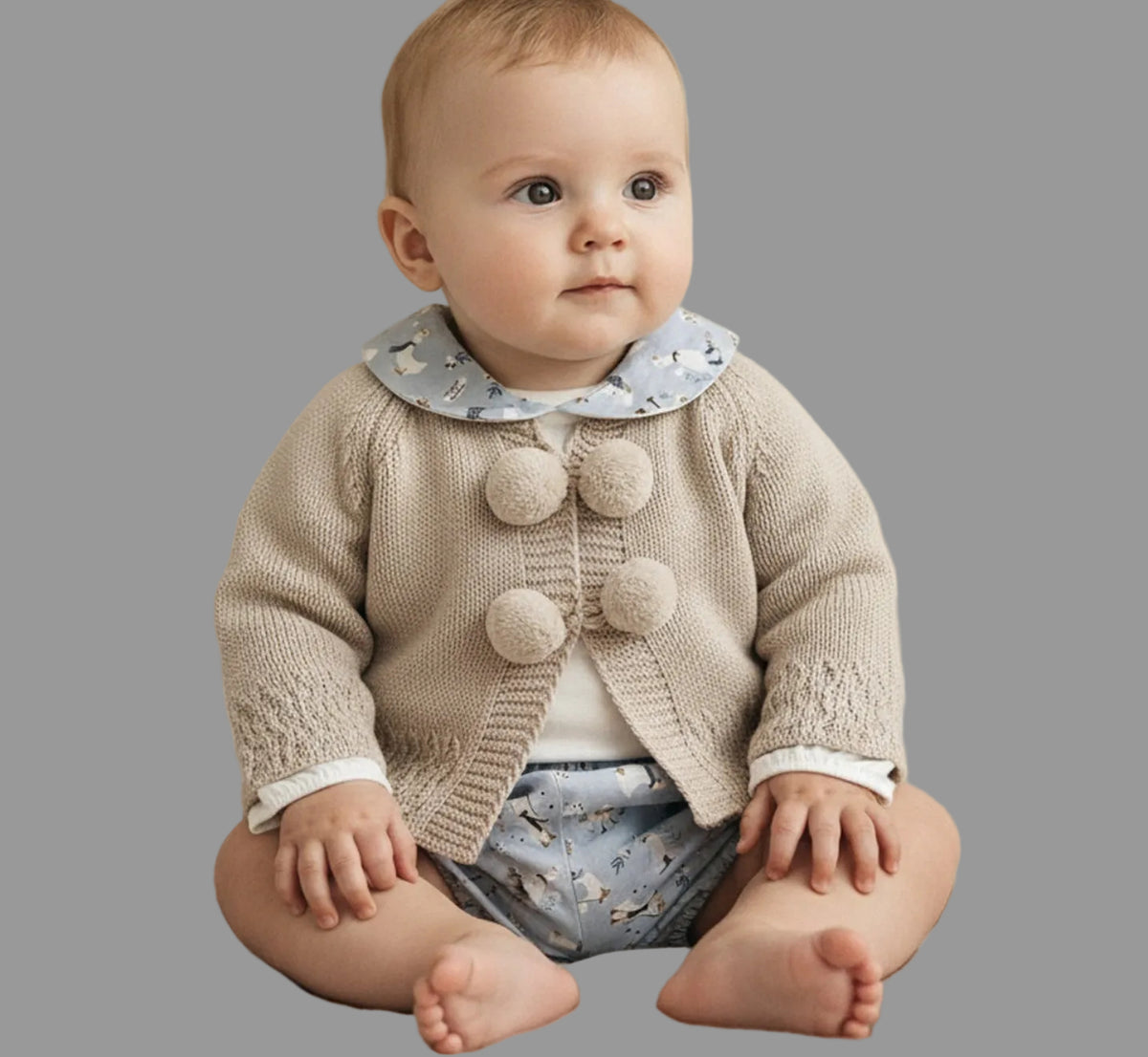 Conjunto con Chaqueta de Pompones Piedra BABY FASHION
