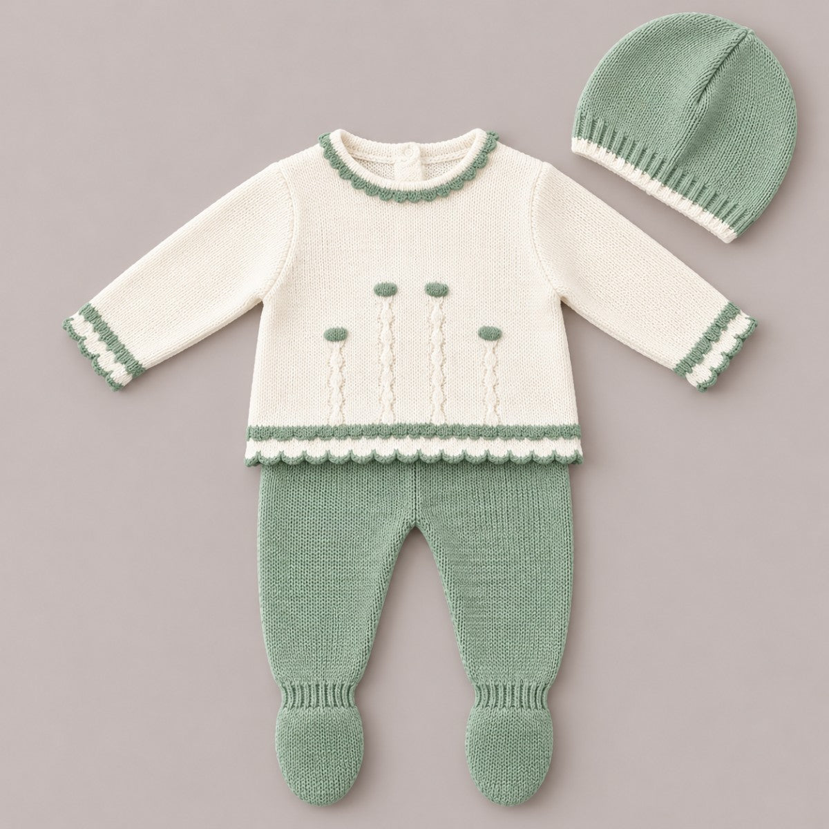 Conjunto de Lana 3 Piezas Jersey, Polaina y Gorro DON ALGODÓN