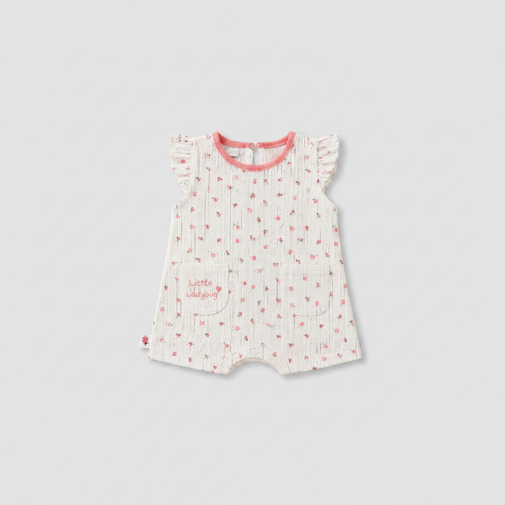 Pelele bebé Little Ladybug floral rosa fondo gris perla