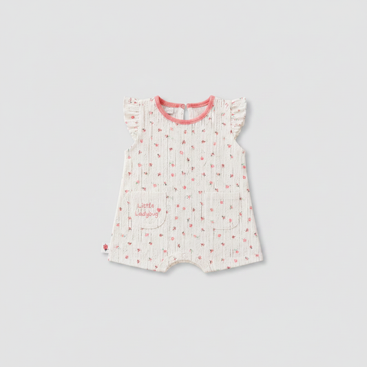 Pelele bebé Little Ladybug floral rosa fondo gris perla
