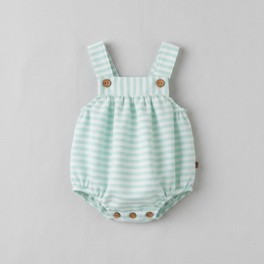 Peto bebé de rayas mint con botones de madera