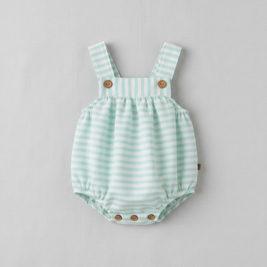 Peto bebé de rayas mint con botones de madera