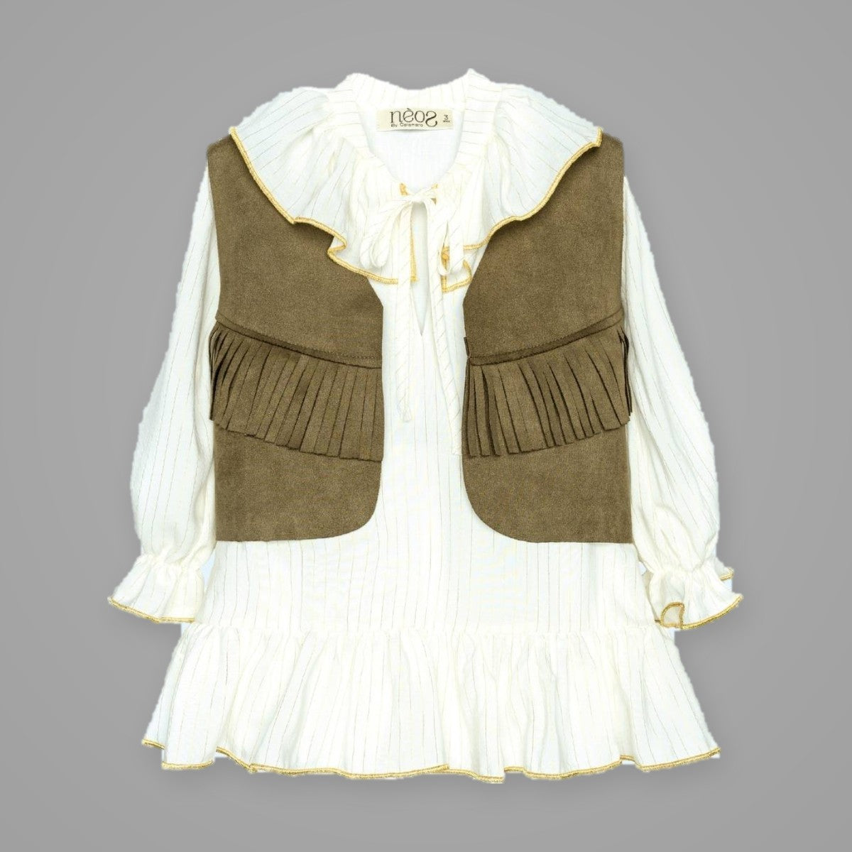 Vestido 2 Piezas Amazonia con Chaleco de Flecos CALAMARO
