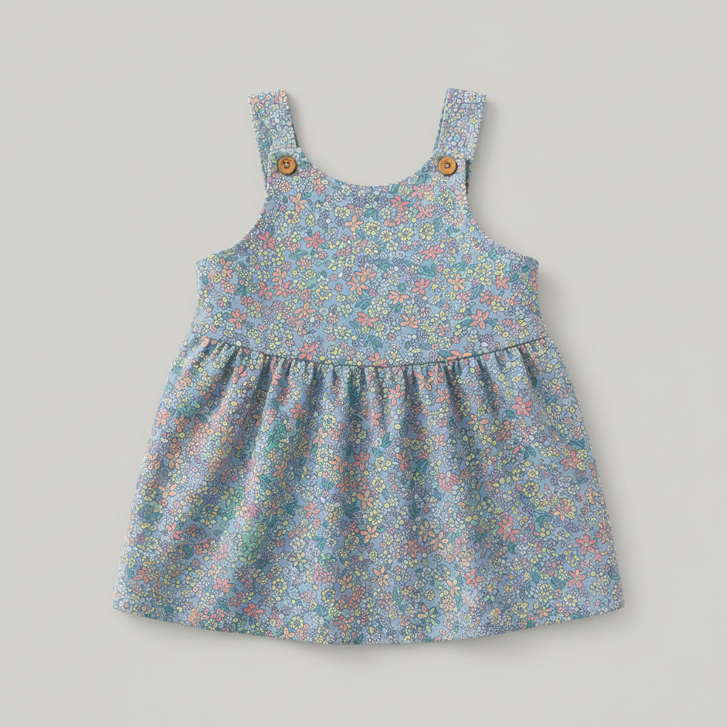 Vestido bebé niña floral fondo gris perla