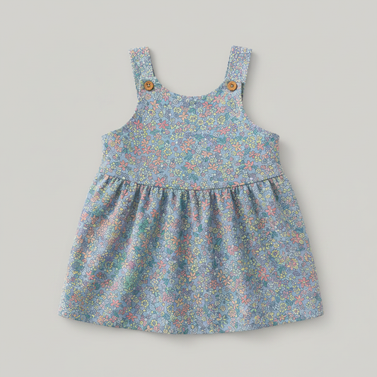 Vestido bebé niña floral fondo gris perla