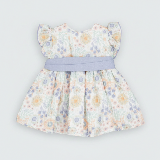 Vestido Infantil Shimla Floral con Cinturón Azul